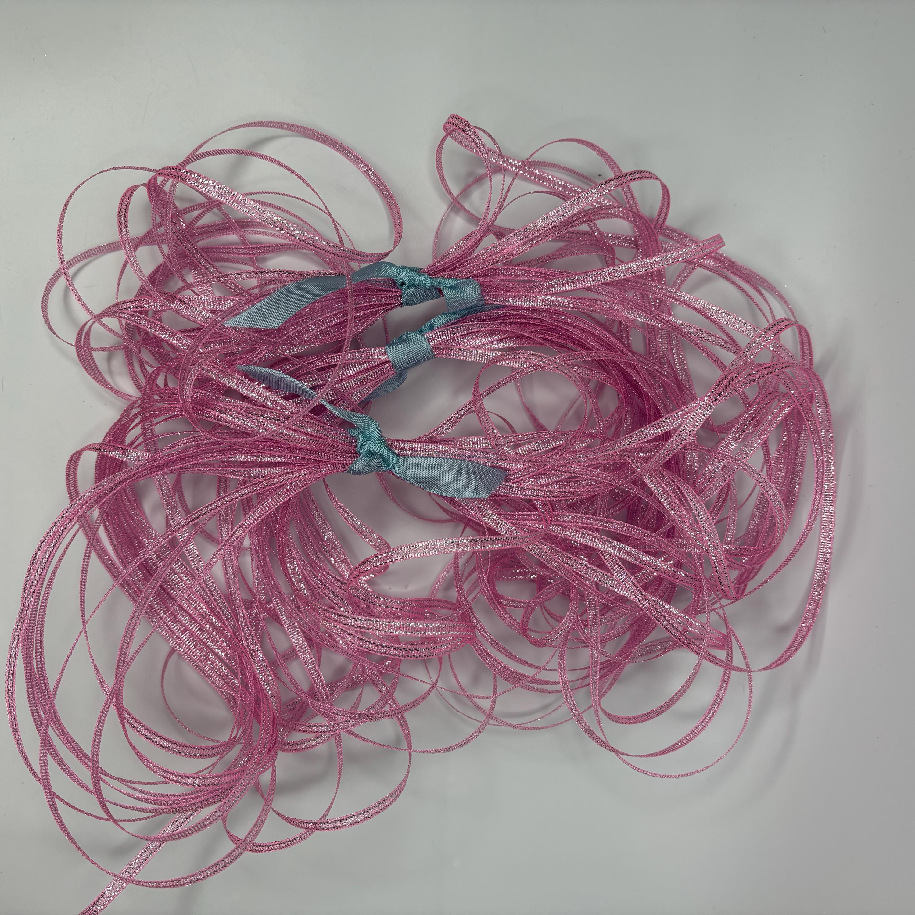 Pink Ribbon Metal Pink Silver Tinsel Ribbon: 1/8