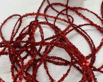 Red Metallic Sparkle Tinsel String,  10 yds of 1/8" Metallic & Nylon Christmas Tinsel Trim