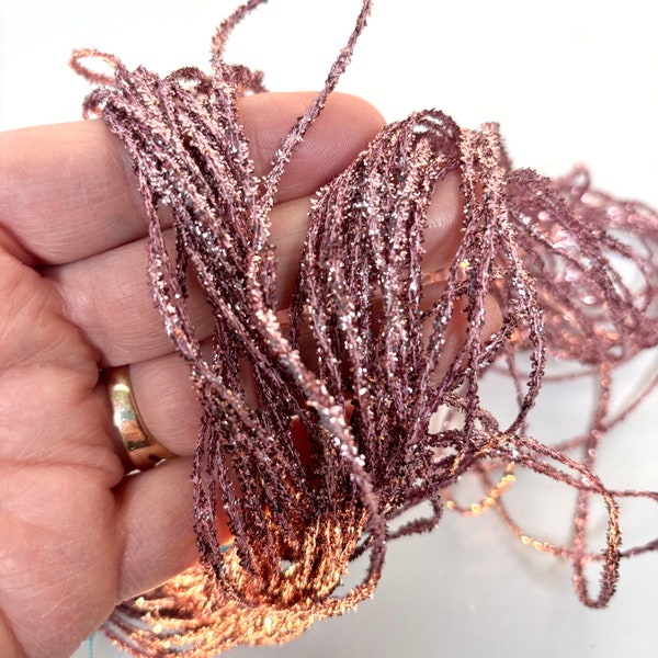 1/8", 10, 20, 30 Yds Pink Metallic Sparkle String Ribbon, Metallic & Nylon Christmas or Holiday Tinsel Trim, for projects