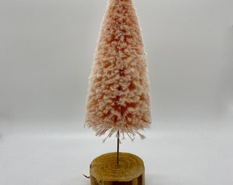 Blush Pink Beautiful Bottle Brush Christmas Tree, with wood base, 10" tall x 3" wide