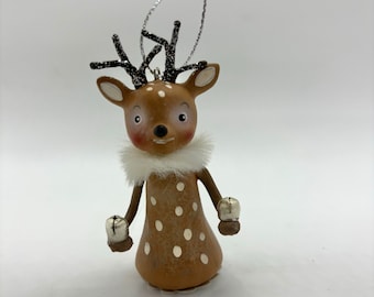 Bethany Lowe Reindeer Ornament: Jingle Bells & Glitter Antlers