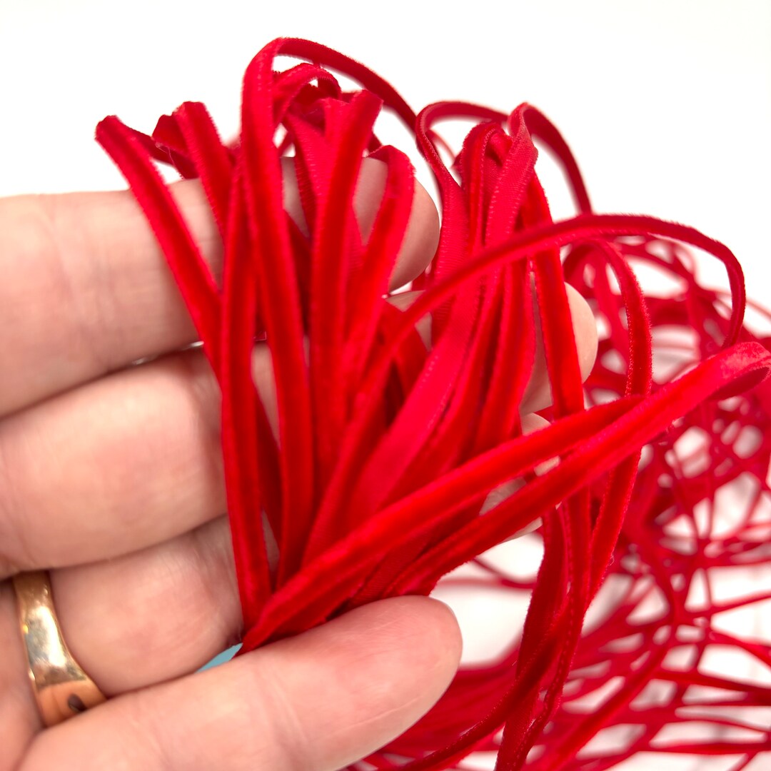 Red Ribbon Ruffle Trim Red Velvet Ribbon Trim: 1/8 Inch Tiny Woven Edge - 20+ Yards - Etsy