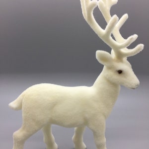 Flocked Standing deer stag in Cream color--Soft felted surface makes this one of our top sellers! Perfect for your Holiday Winter projects!