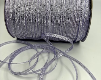 Lavender Silver Glitter Tinsel Ribbon: 3mm Metallic Sparkle, 20yd+