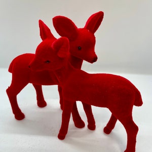 SALE! Last ones! Vintage inspired Red Flocked Fawn Deer, Beautiful Set of 2 Red Reindeer for winter dioramas & holiday decorating