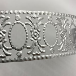 Stamped Zinc Metal Ribbon Trim, 3 foot or 9 foot Pieces, Vintage Style Flowers and Oval Frame, Great Embossed Garland