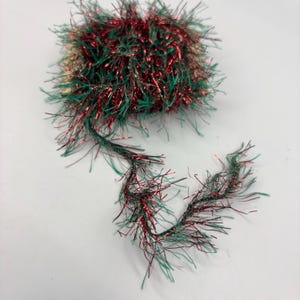 Red and Green Lurex Metallic Eyelash Yarn Ribbon, Holiday Craft Projects, Christmas Feather Tree Tinsel, Hair Bows, Gift Wrap Packaging Trim