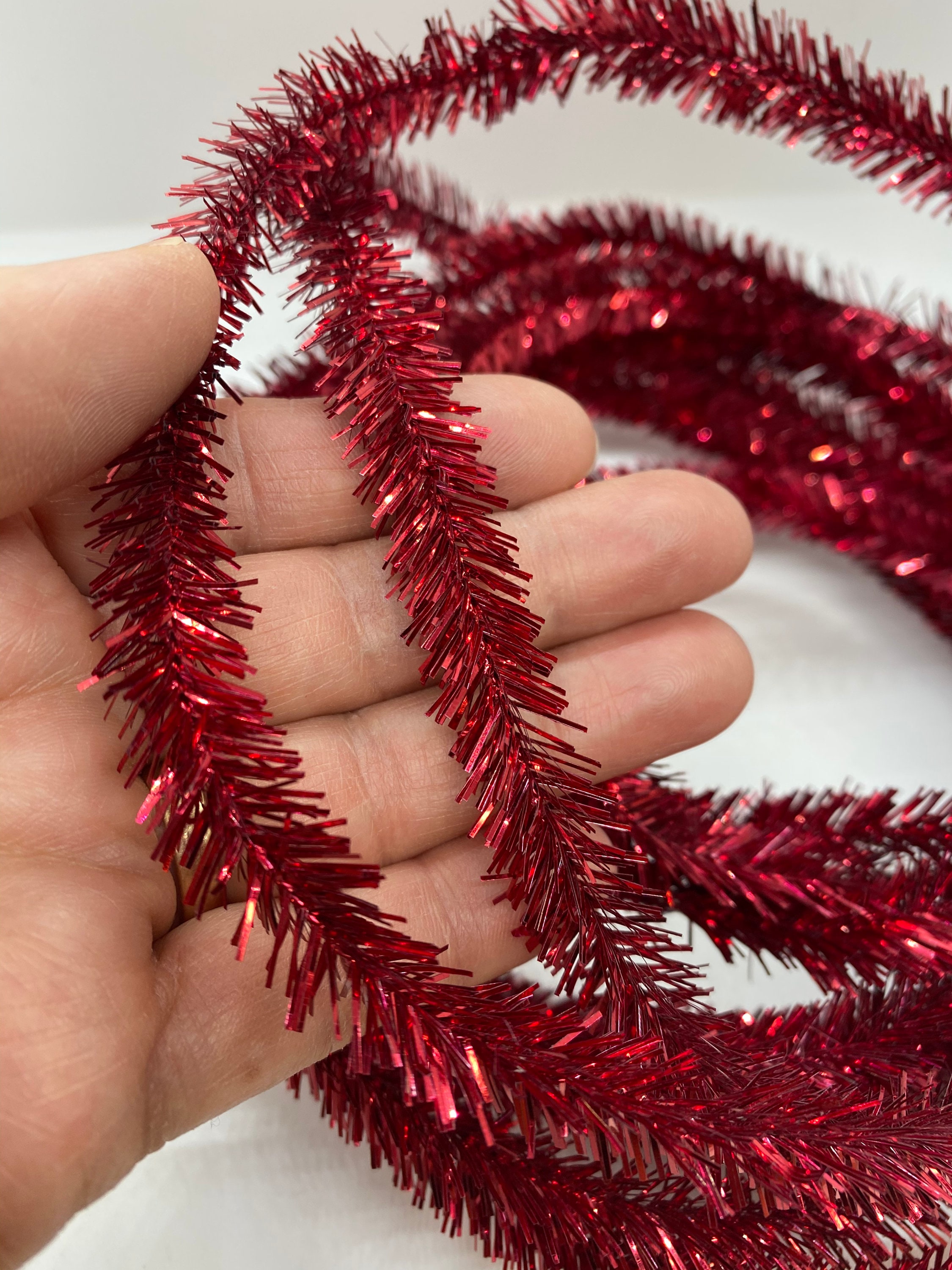 Red Tinsel Garland Wired for Christmas Trees & Projects in 6 Etsy