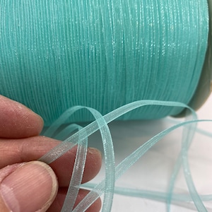 1/8 Inch, 20 Yds+  Sheer Aqua Organza Shimmer Ribbon - 3mm Aqua Marine, Light Turquoise ~ Woven Edge ~ Perfect accent for your projects!