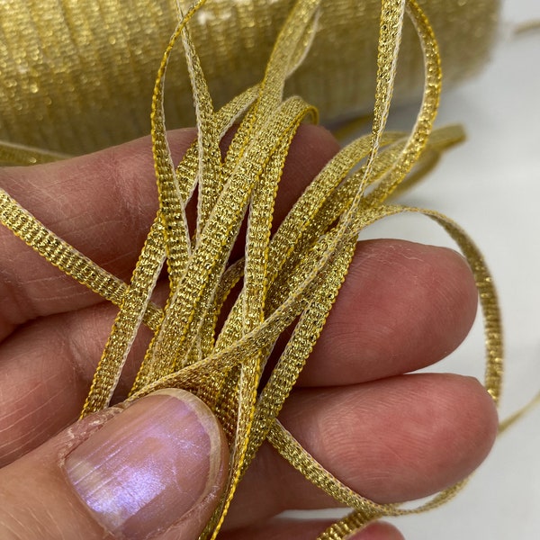 1/8", 10Yd+ Fine Grosgrain, Gold Metallic Ribbon, Fine quality, Made in USA!! ~Christmas Projects, Card Making, and Scrapbooking