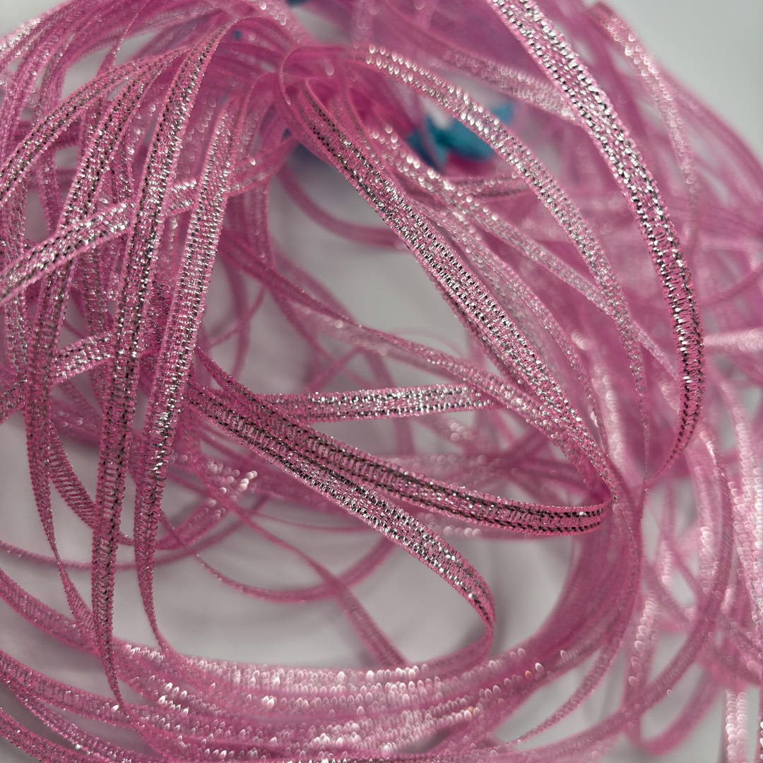 Pink Shiny Ribbon Pink Silver Tinsel Ribbon: 1/8