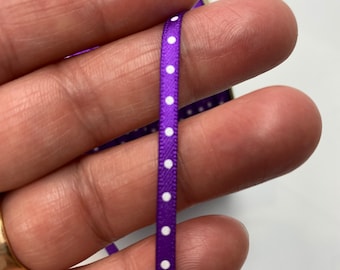 1/8 Inch Satin Mini Center Dot Ribbon with Woven Edge