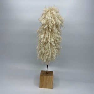 Super Soft Minky Wooly Yarn 12" Christmas Tree, ~ Ivory Oatmeal color with 2" wood block base