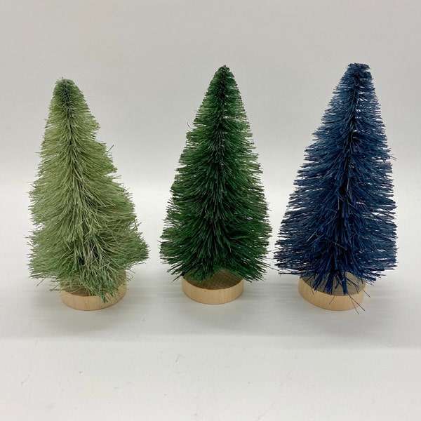 Set of 3 Sisal Bottle Brush Trees in Bag - Beautiful Green and Blue hues