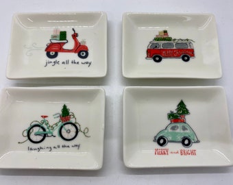 Bike, Scooter, VW Bug or VW Van ~ Choice 4"x3" Stoneware Small Plates - Cute Christmas sayings, Spoon Rest or Catch All