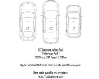 Volkswagen Beetle Passat Golf up! Scirocco 2D CAD File AutoCAD DWG Garage Workshop Digital Model Design Drawing Vehicle Pack