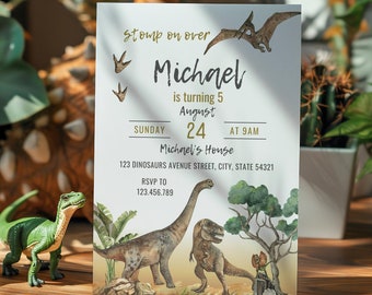Sjabloon bewerkbare dinosaurus verjaardagsfeestje uitnodiging, afdrukbare dinosaurussen verjaardagsuitnodigingen, dinosaurussen T-REX verjaardagsfeestje, Chomp Roar-thema