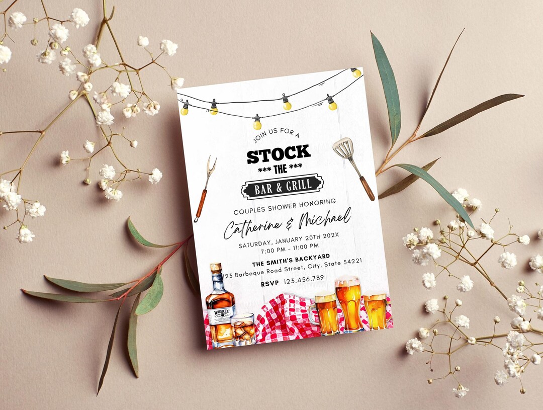 Editable Stock the Bar Grill Party Invite, I Do BBQ Invitation ...