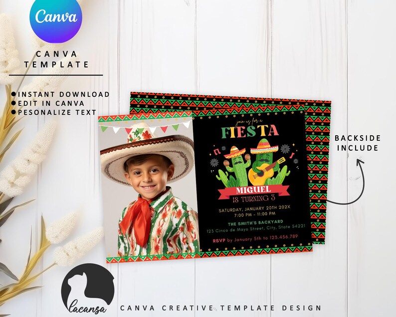Fiesta Pattern Invite EDITABLE Fiesta Birthday Invitation 7x5 Mexican Invite, Printable ...