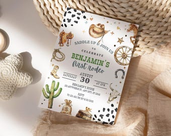 EDITABLE First Rodeo Birthday Invitation, Rodeo 1st Birthday Invites, Wild West Birthday Invite, Cowboy Birthday Invitation, Canva Template