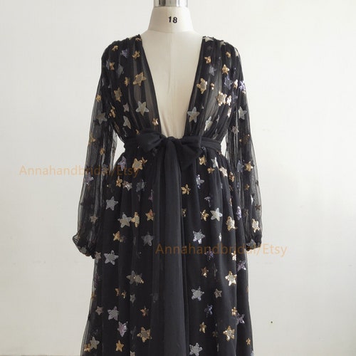 Black Sparkle Stars Maternity Robe/baby Shower Photo Shoot - Etsy