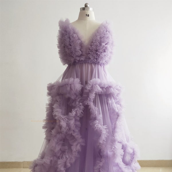 Dusty Purple Maternity Dress For Photo Shoot/ Ruffle Tulle Dress Photo Shoot Dress//Baby shower Dress//Custom Color