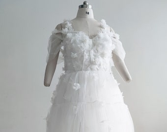 Plus Size  Ivory Flowers Photo shot Dress /Ivory Prom Dress /Photo Shot Dress //Custom Color