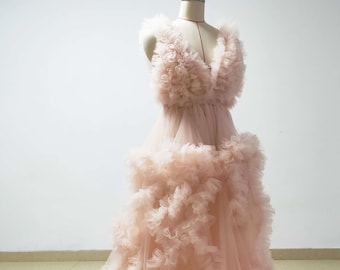 Little Peach Maternity Dress/ Ruffle Tulle Dress Photo Shoot Dress//Adjustable Waist Maternity Dress//Custom Color