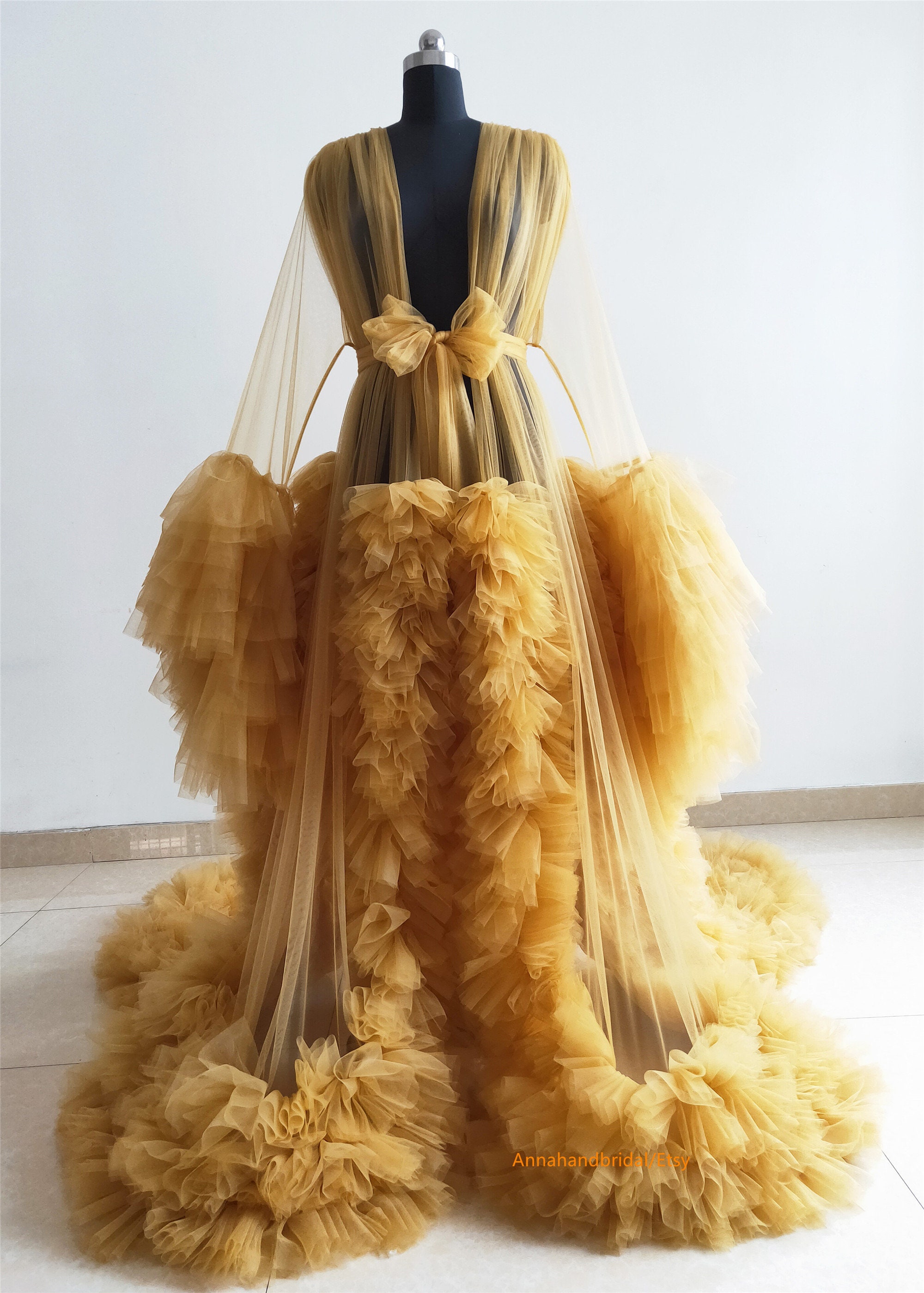 Mustard-Colored Maternity 3/4th Gown