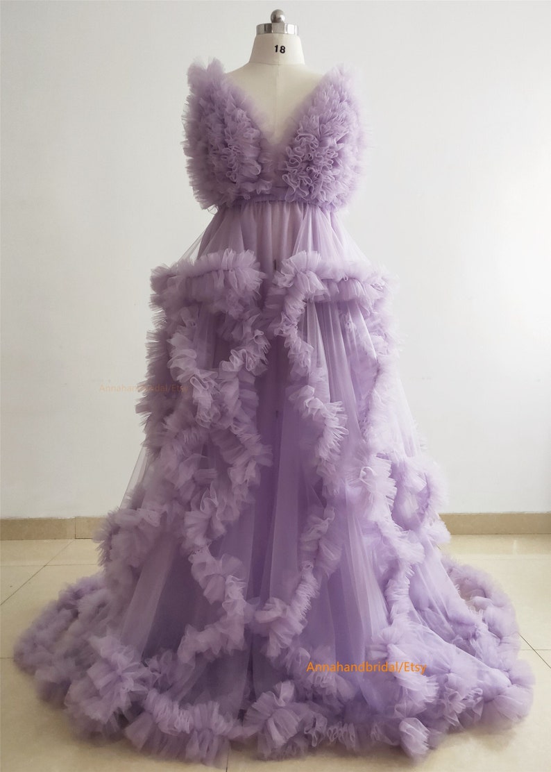Dusty Purple Maternity Dress For Photo Shoot/ Ruffle Tulle Dress Photo Shoot Dress//Baby shower Dress//Custom Color image 1