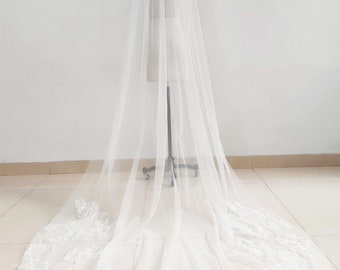 White Embroidered Lace 3 Meters Wedding Veil //Floral Lace Long Bridal Veil