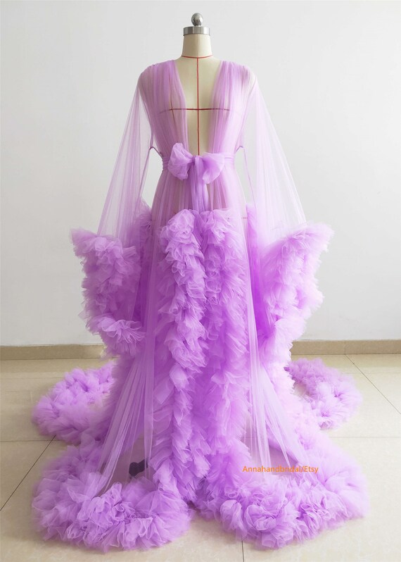 Light Purple Maternity Robe/open Front Ruffle Tulle Dress - Etsy
