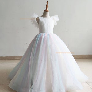 Rainbow Sparkle Tulle Full Length Flower Girl Dress/Girls Photo shot Dresses/Pageant Dress Birthday Party Dress/Custom colors sizes