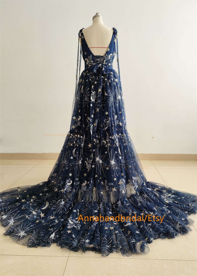 Navy Blue Sparkle Stars Maternity Dress/Long Train Photo Shoot Dress/Baby shower Dresses Custom sizes Colors 