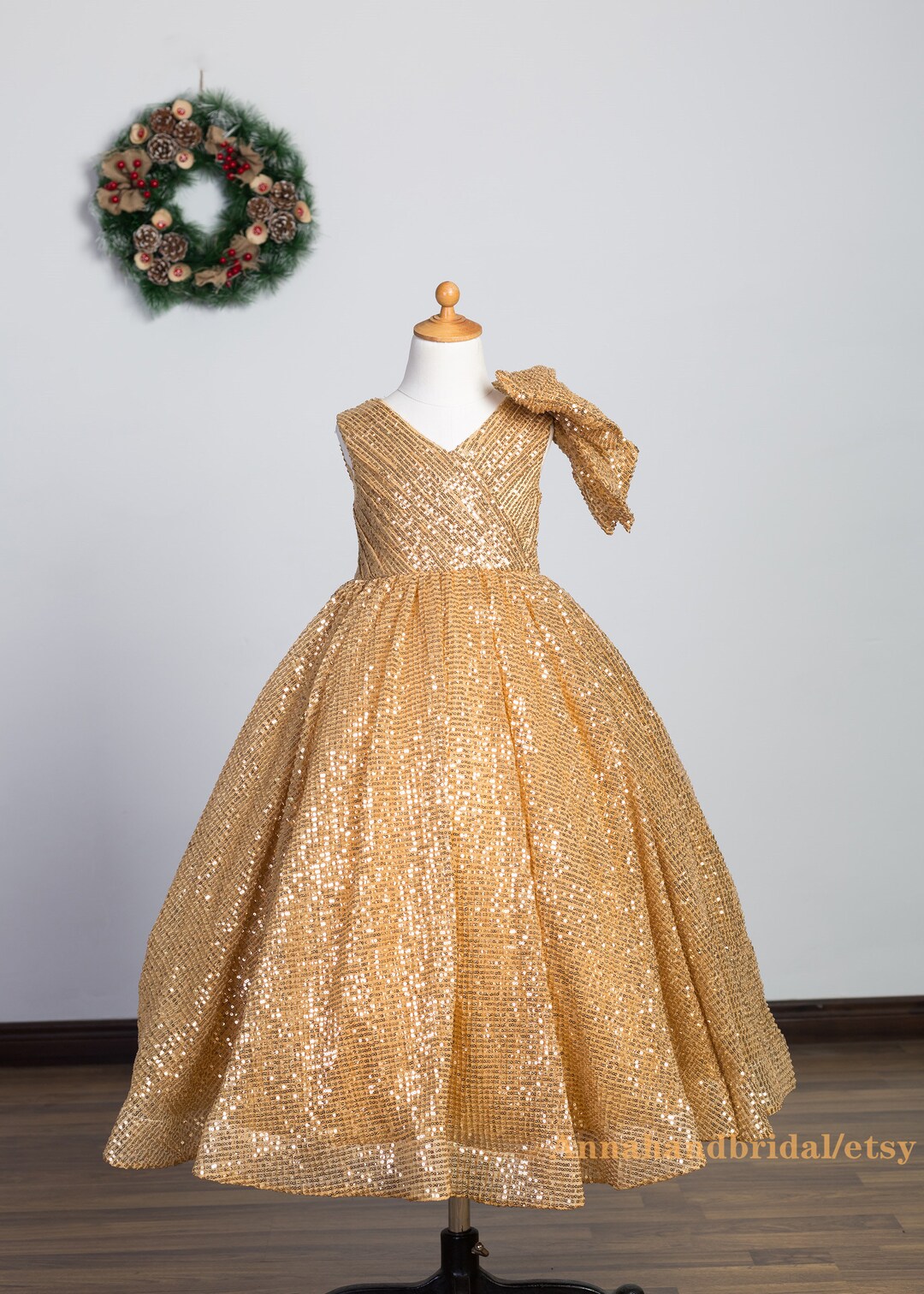 Champagne Gold Sequin Flower Girls Dress/sparkle Sequin Little Girls