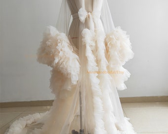 Cream Maternity Dress/ Ruffle Tulle Dress Photo Shoot Dress//Free Size  Baby shower Dress//Custom Color