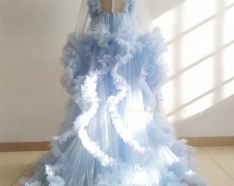 Pale Blue/Light Blue Photo Shoot Dress/ Ruffle Tulle Baby shower Dress//Custom Color/Sizes