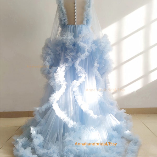 Pale Blue/Light Blue Photo Shoot Dress/ Ruffle Tulle Baby shower Dress//Custom Color/Sizes