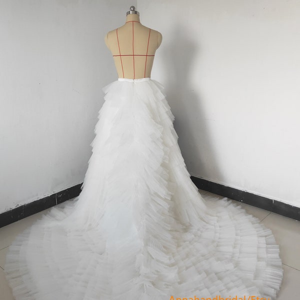 Ivory Pleat Tulle Bridal Skirt/Long Train Wedding Skirt//Bridal 2 Pieces Skirt