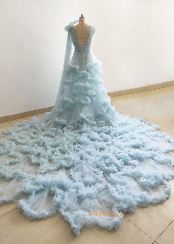 Light blue Maternity Robe/Free Sizes Ruffle Tulle Dress Photo | Etsy
