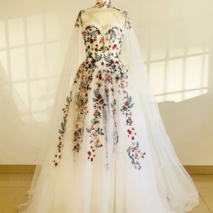 Little Flowers Floral Lace White  Bridal Dress//Floral Lace Prom Dress/Wedding Party Dresses/Custom Colors/Sizes