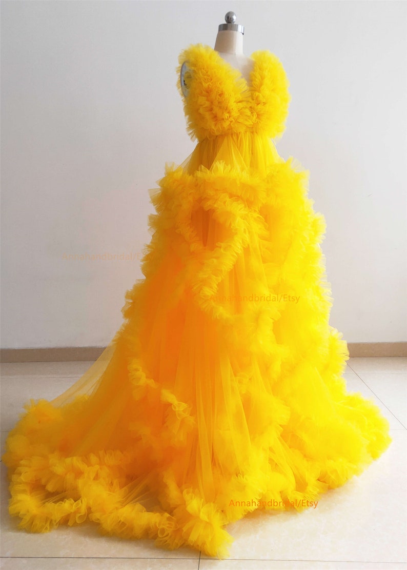 Bright Yellow/brown Maternity Dress/ Baby Shower Photo Shoot Etsy