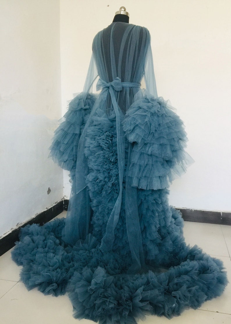 Dusty Blue Photo Maternity Robe/Open Front Ruffle Tulle Dress | Etsy
