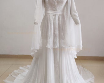 White Lace Bridal Gown//Boho Beach Chiffon Wedding Dress//Custom Colors/Sizes