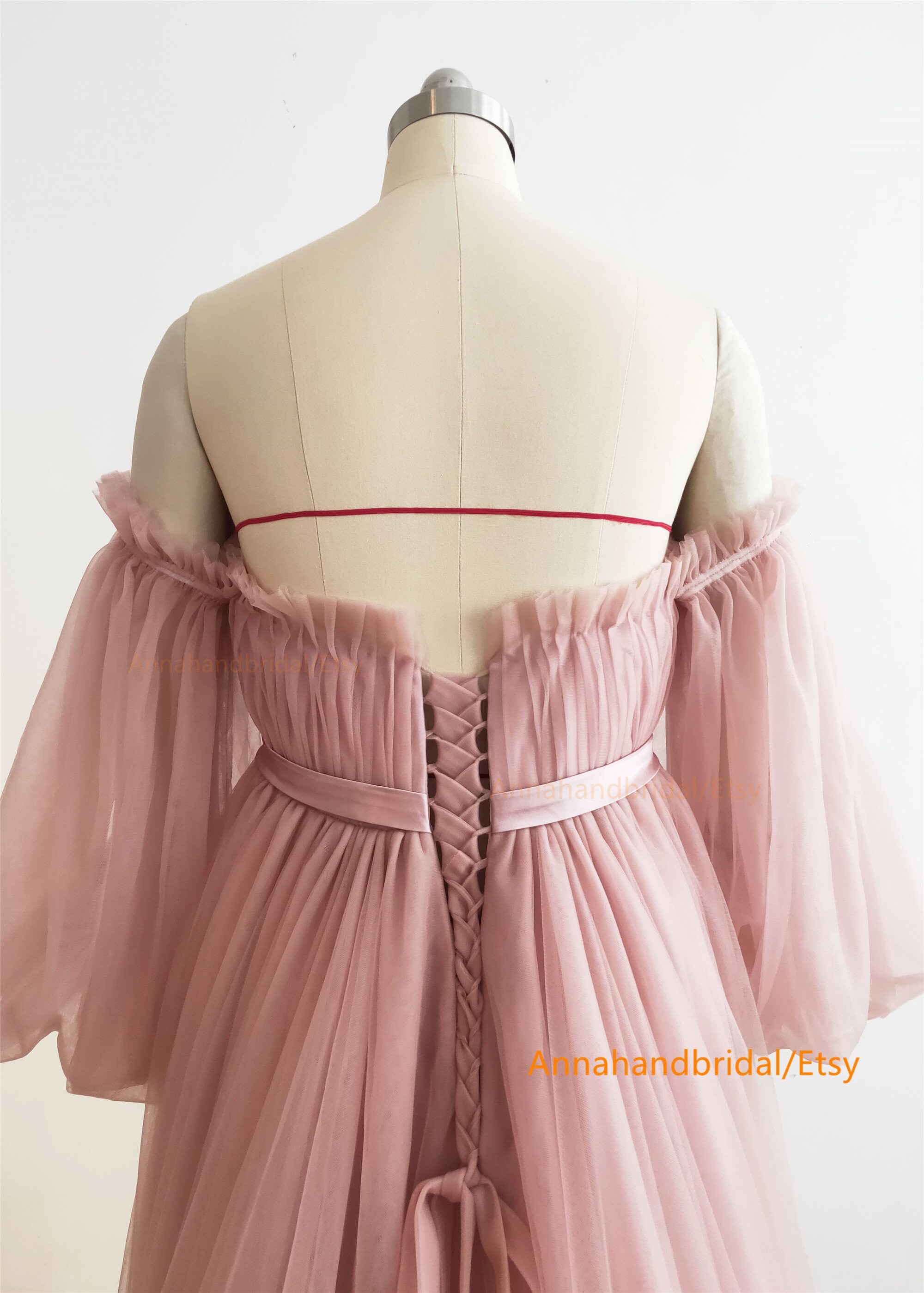 Mauve Maternity Baby Shower Photoshoot Gown with Detachable Sleeves