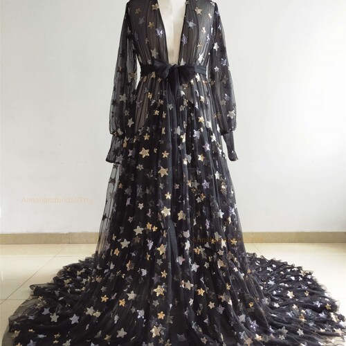 Black Sparkle Stars Maternity Robe/baby 