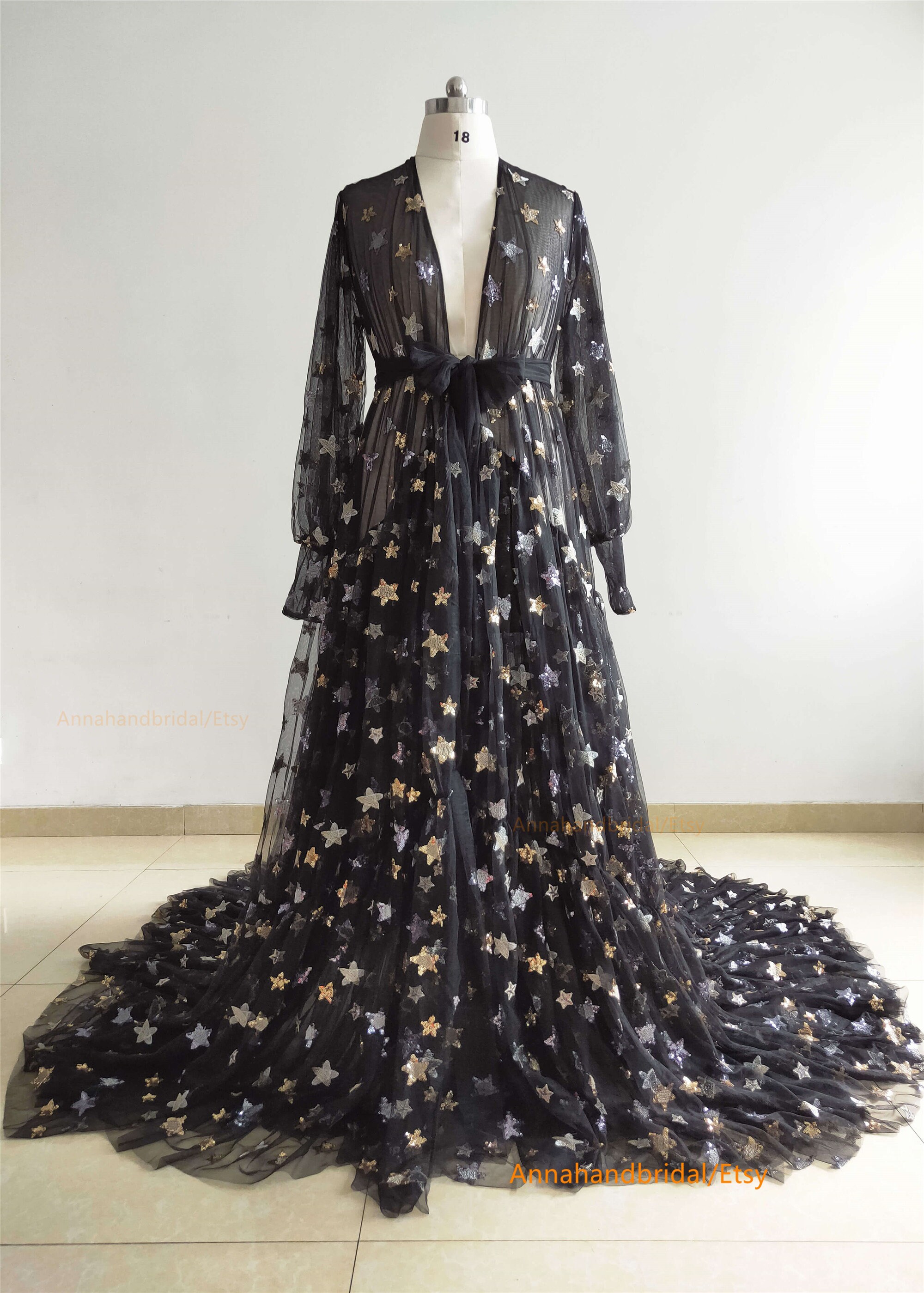 Black Sparkle Stars Maternity Robe/baby Shower Photo Shoot - Etsy