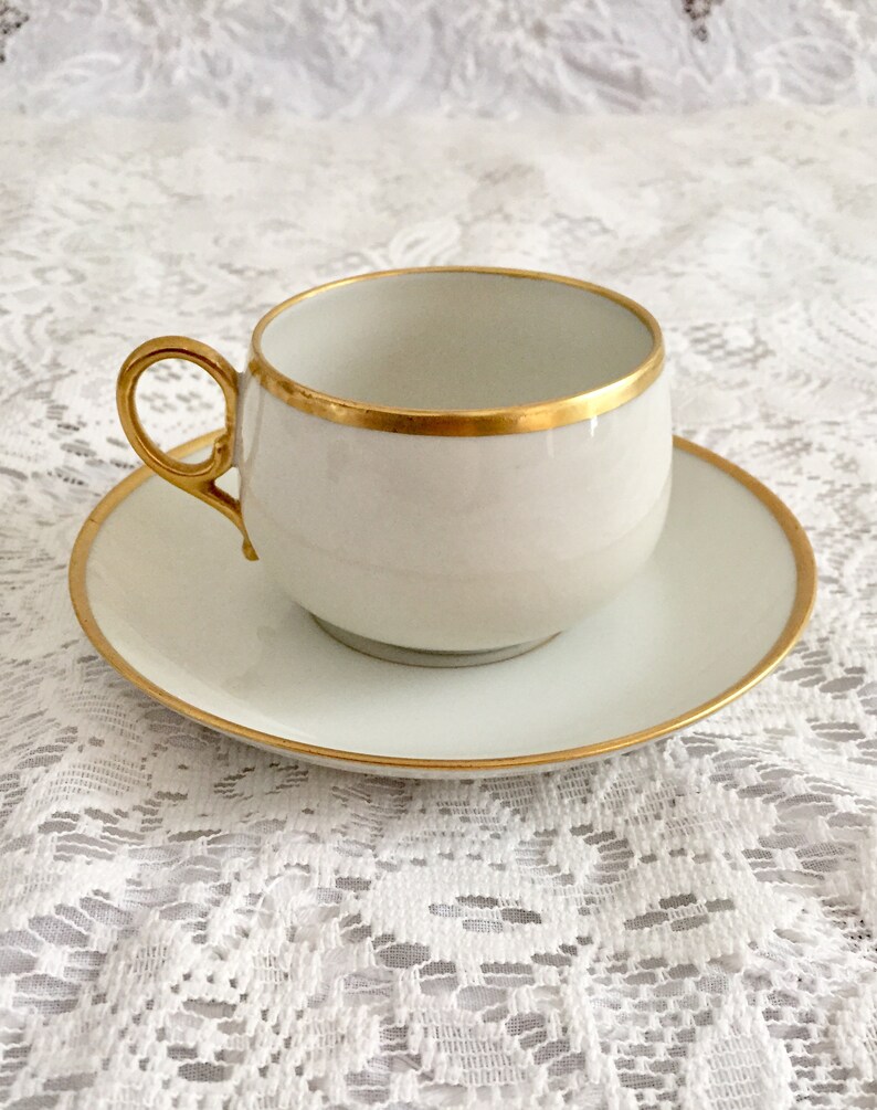 Limoges Tea Cup and Saucer M Redon Limoges White & Gold Etsy
