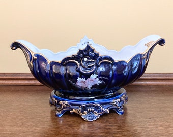 Cobalt Blue Arpo Jardinere from Romania, Curtea De Arges Fine Porcelain Centerpiece