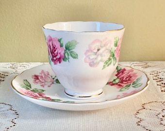 Crown Staffordshire Trinity Rose Tea Cup and Saucer